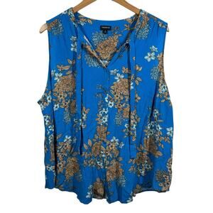Torrid Top Women 3X Plus Size Floral Crepe Tie Front Button Front #A36282 Tank